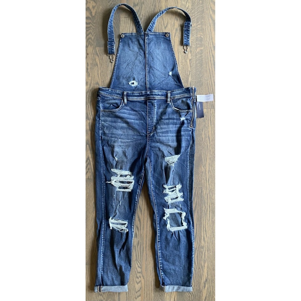 American Eagle Super Stretch Jegging Overalls Women Size 18 Distressed NWT